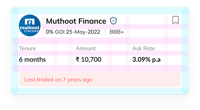 Bond card interface showing company name, tenure, amount, and ask rate
