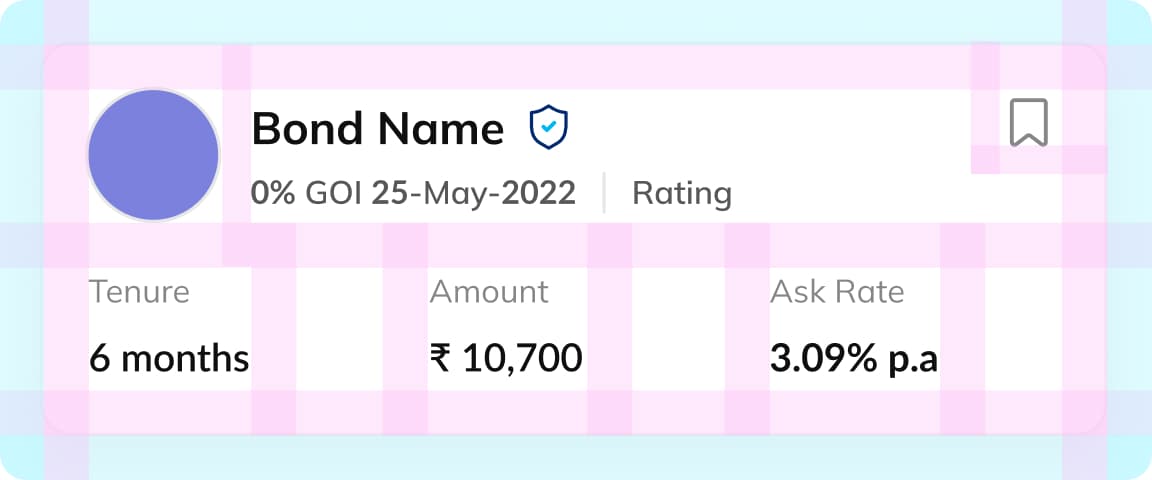 Bond card interface showing company name, tenure, amount, and ask rate