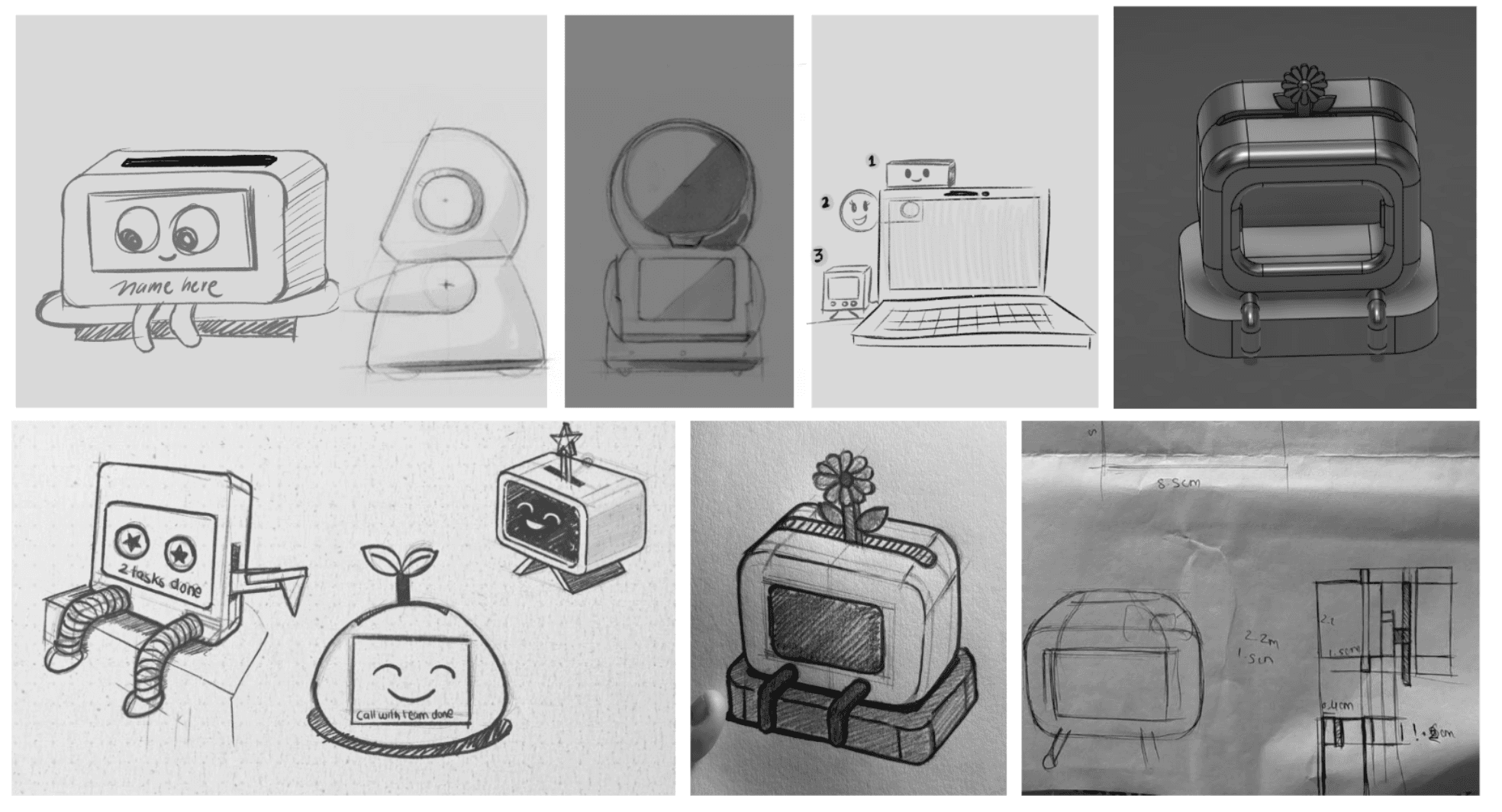 Research sketches comparing adjacent desk companion products